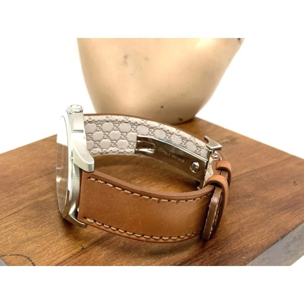 Gucci Men's Watch YA126302 G-Timeless Swiss Quartz Gray Dial Brown Leather 40mm